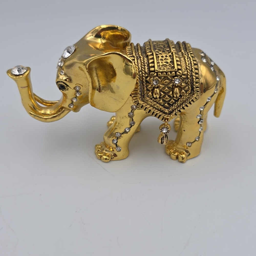 Gold‎ Elephant Crystals Rhinestones Metal Magnetic Trinket Box